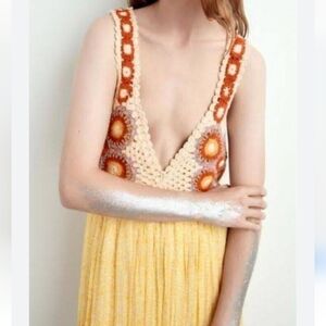 Zara Yellow Crochet Sunflower Festival Boho Dress